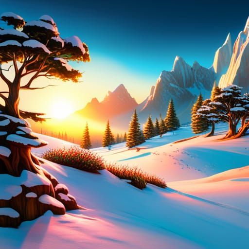 magical Christmas snow winter landscape with Christmas tree 1