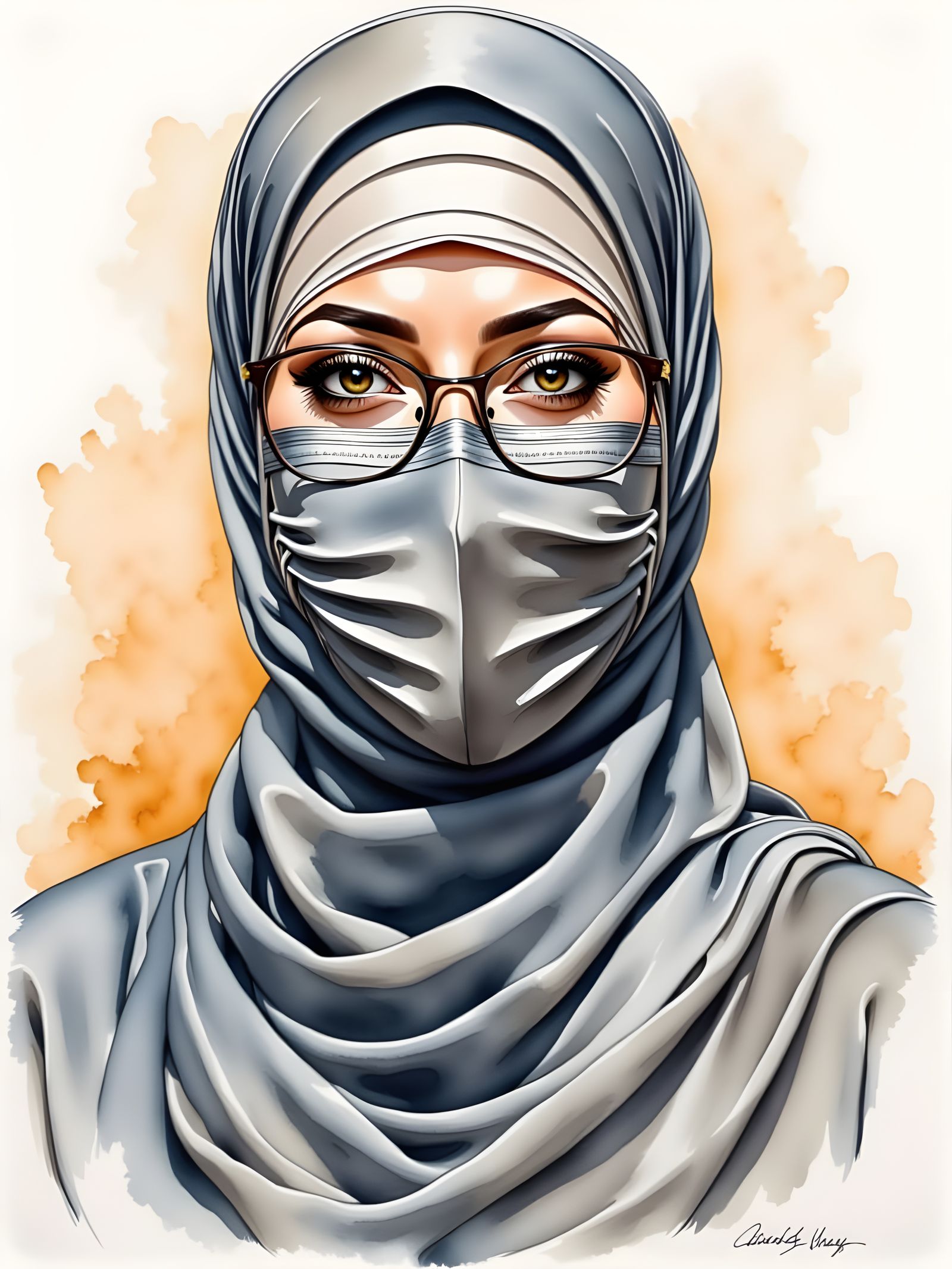 Niqabi Women Portrait in Watercolor Style