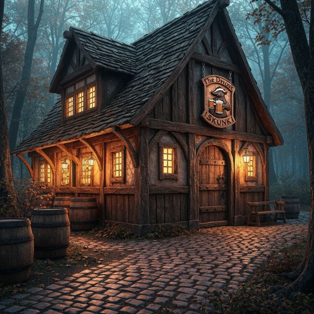 Medieval Tavern in Autumn Forest, "The Drunk Skunk"