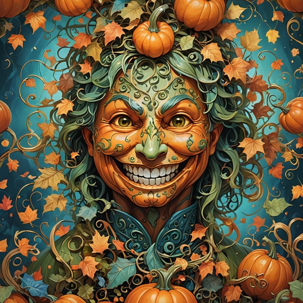 Joyful Pumpkin Smiles in Whimsical Fantasy Art