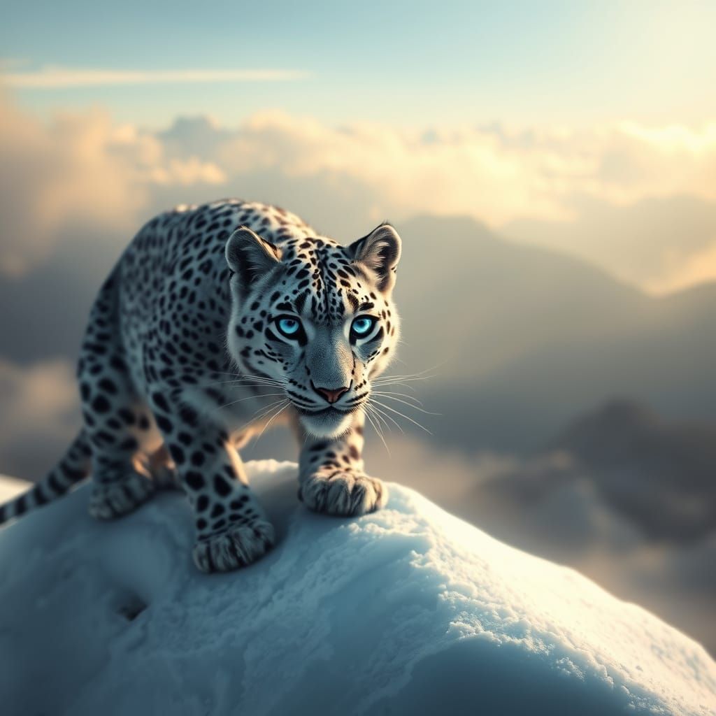 Snow Leopard on Himalayan Ridge with Ethereal Light