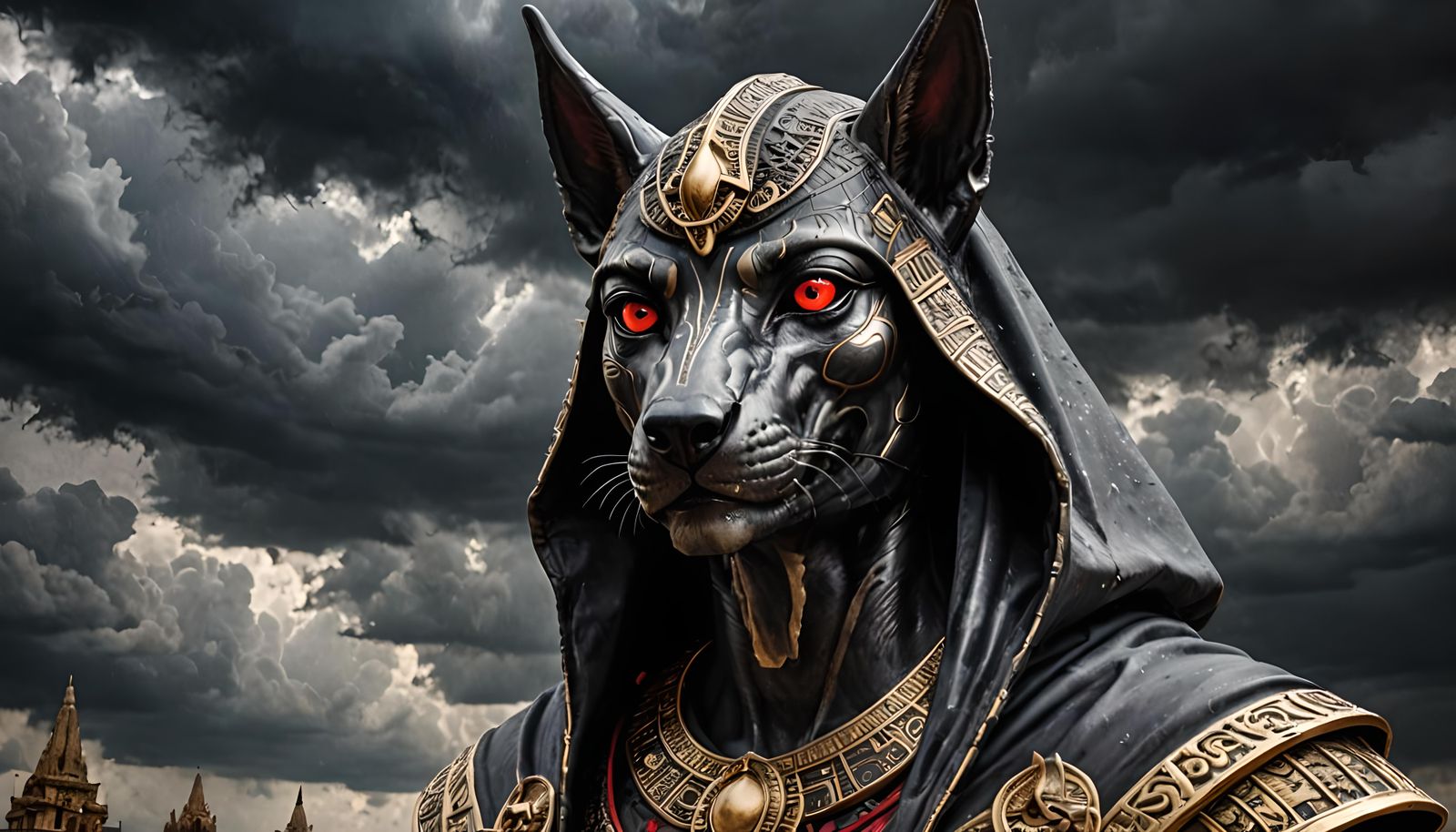 Silver Hooded Anubis with Red Eyes in HDR