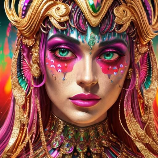 Psychedelic Glamour: A Surreal Face in 3D