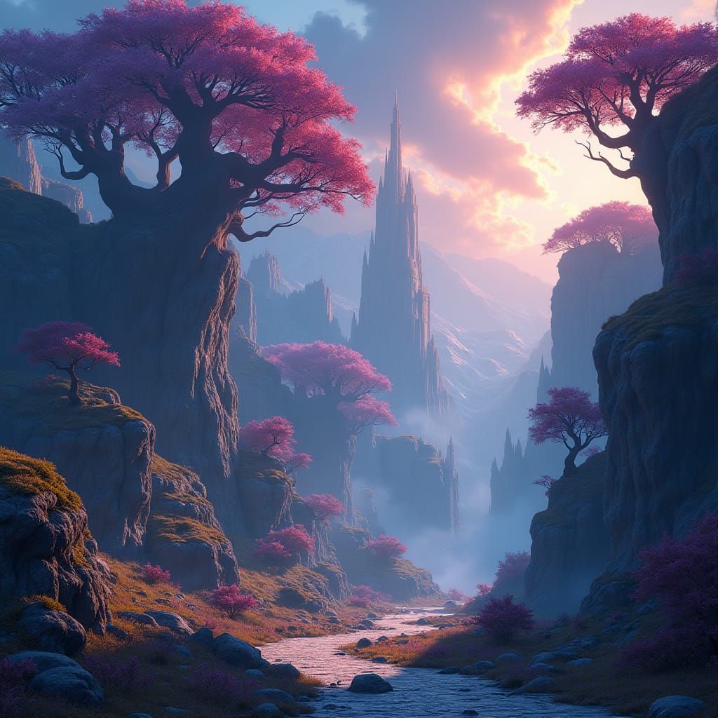 Ethereal High-Fantasy Landscape with Ancient Architecture