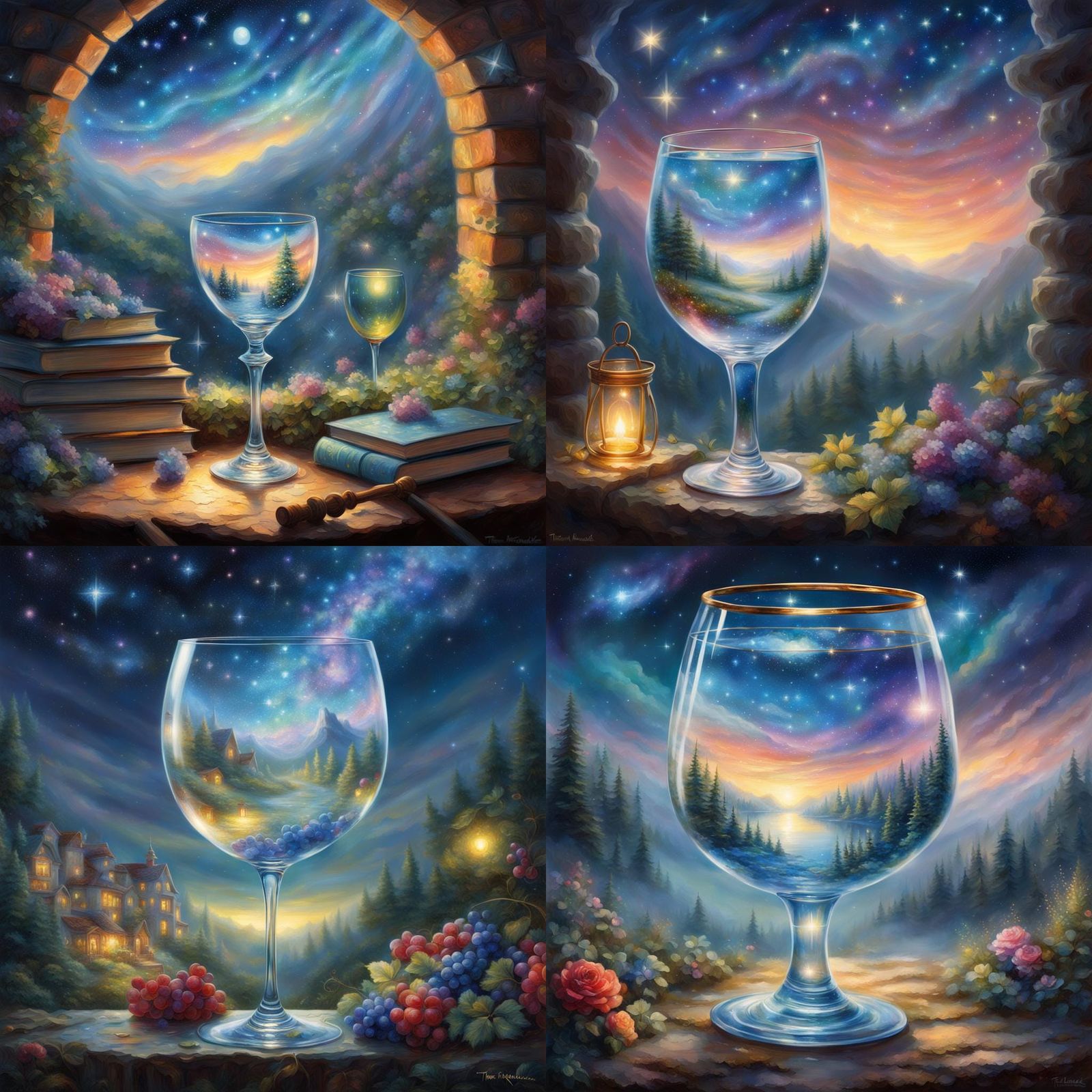 Starry Sky in Wine Cup: Ethereal Fantasy Art