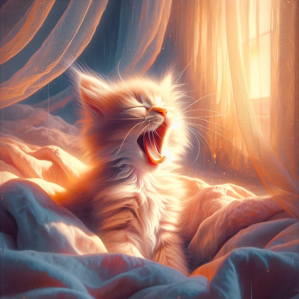 A cute kitten yawning,