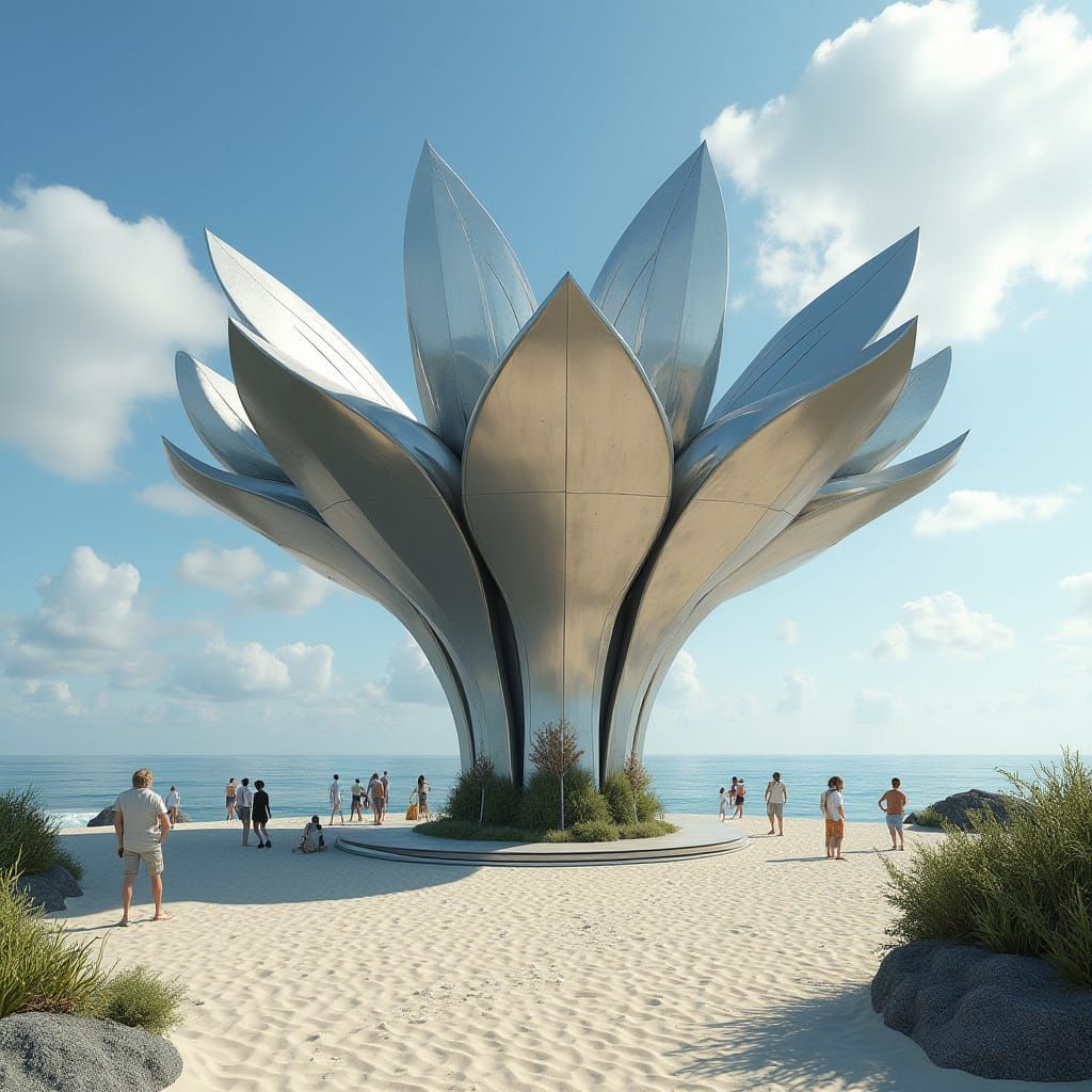 Futuristic Steel Sculpture Canopy on Beach