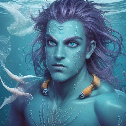 Transformed Fish-Man with Synthwave Neon Aesthetic