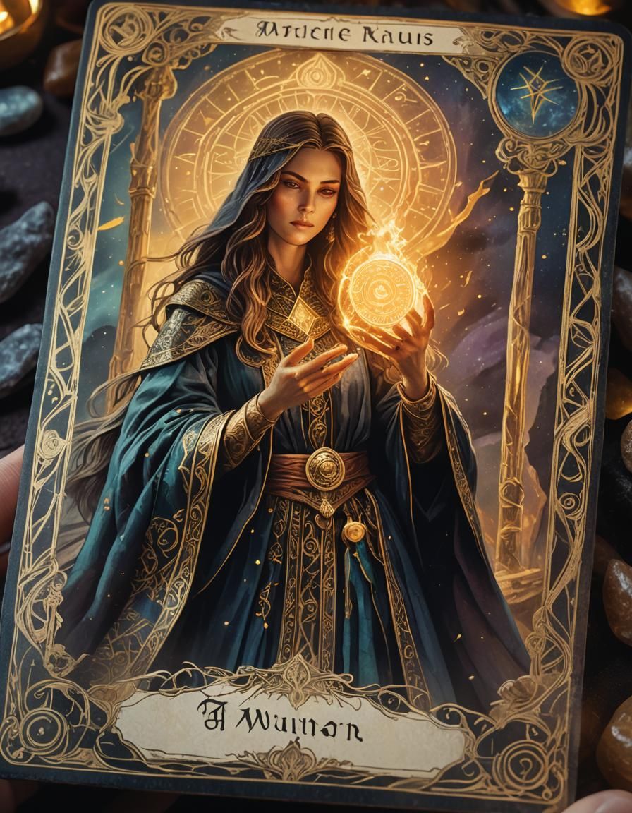 Wizard Woman Tarot Card in Digital Art Style
