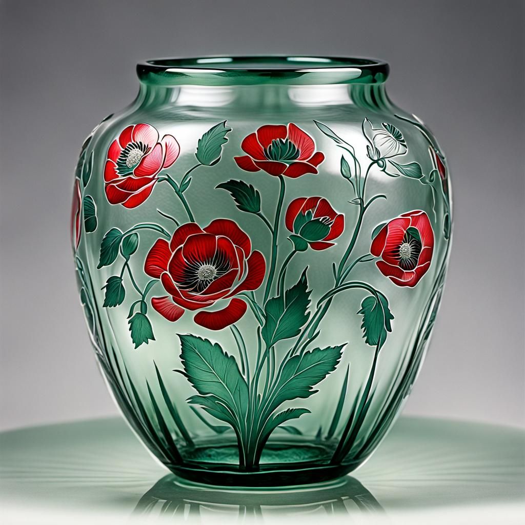 Antique Rose Blossom Vase with Poppy Motif