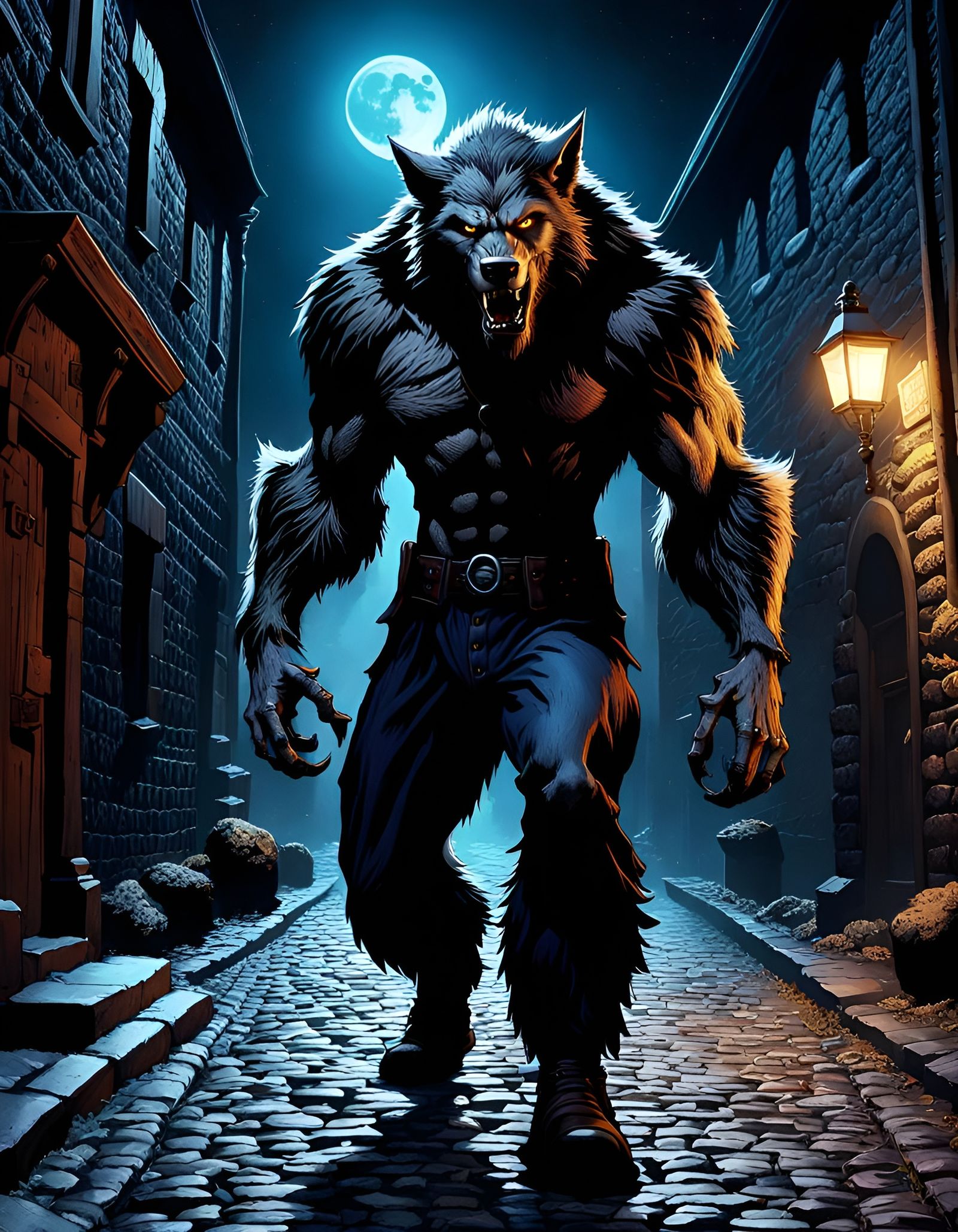 Werewolf Transformation in Gritty Gothic Style