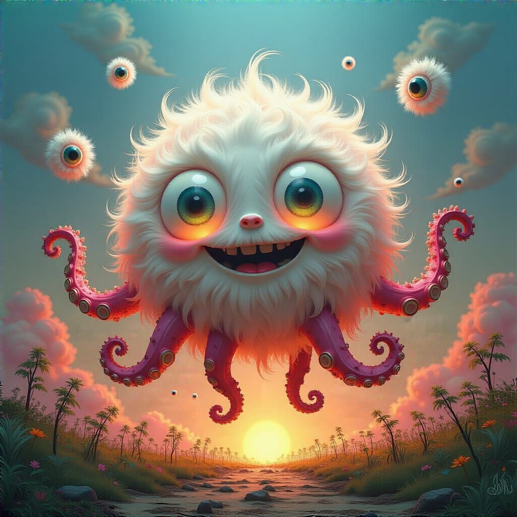 Floating Eyeball Monster in Surreal 3D Style