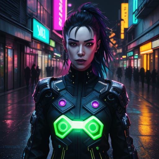 Cyberpunk Woman Dancing in Neon Street
