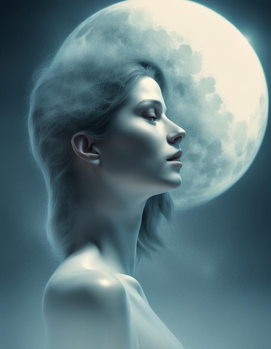 Eerie Bioluminescent Woman in Moonlight: CGI VFX Fine Art