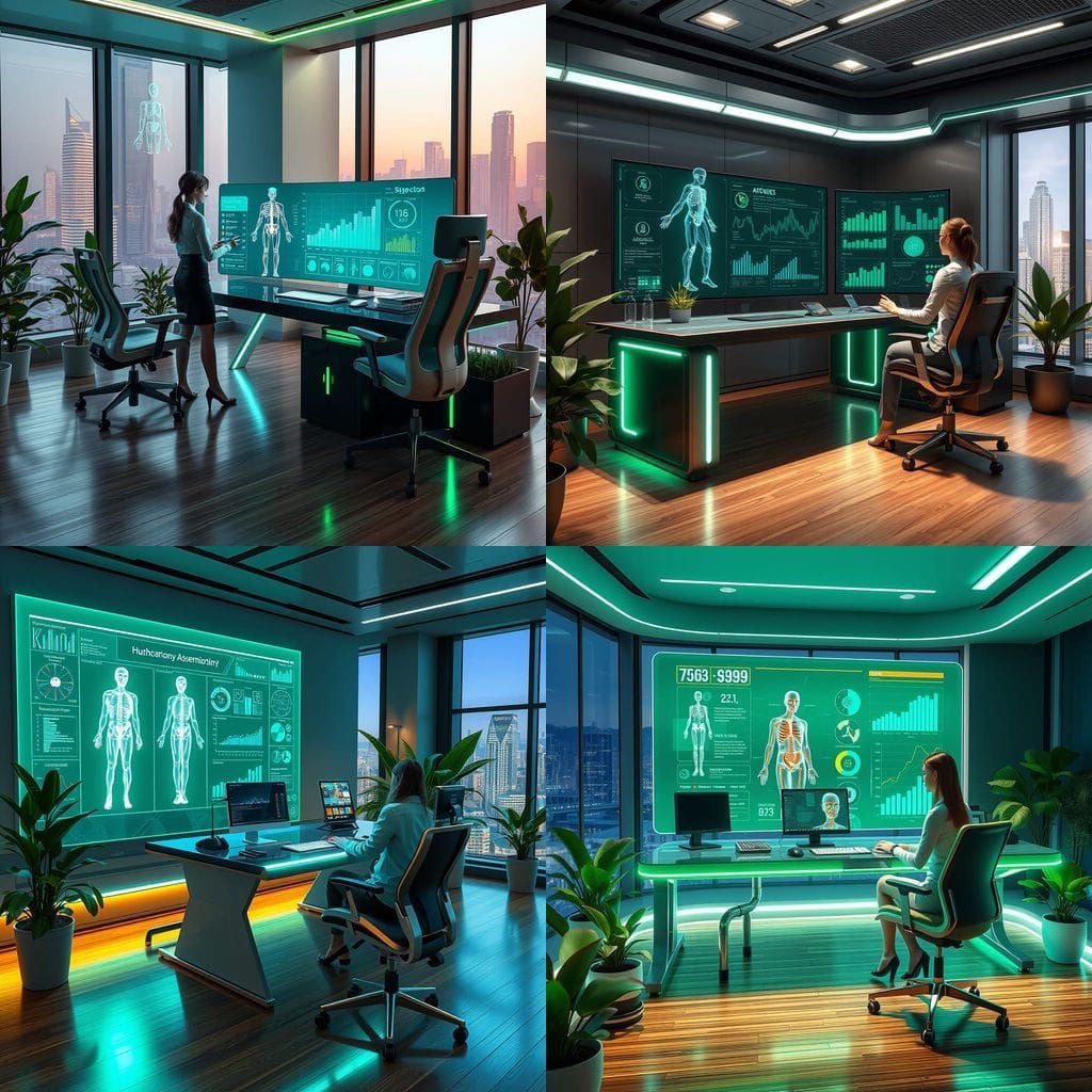 Futuristic Office with Interactive Holographic Screen