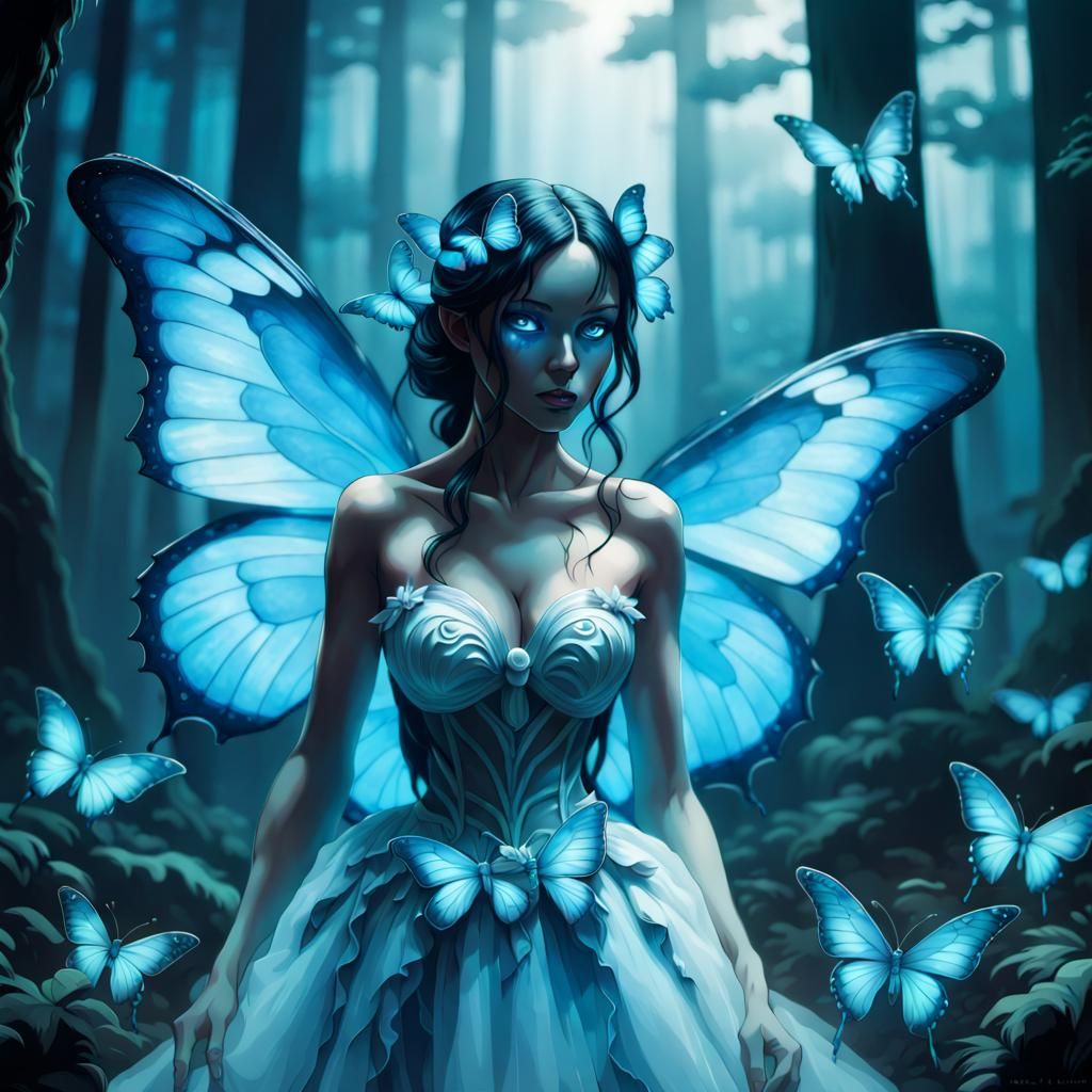 Bioluminescent Bride Turns into Blue Butterflies
