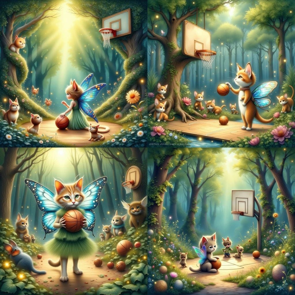 Cat Fairy Coaches Forest Creatures Basketball Team