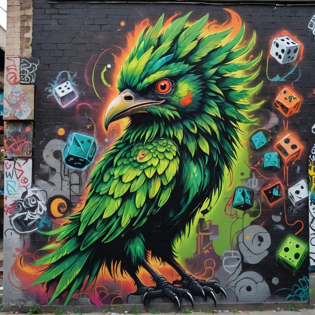 Street Art: Darba with Dice in Neon Cityscape