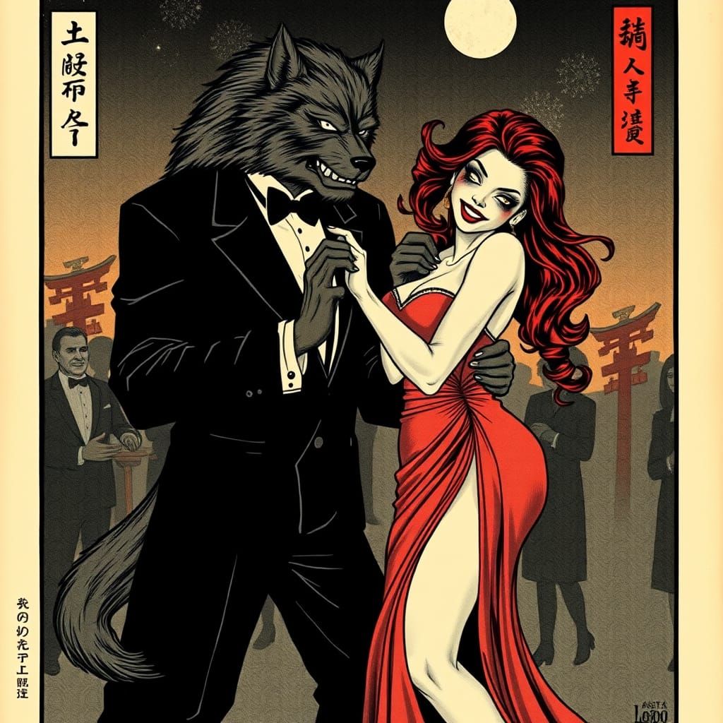 Werewolf and Zombie Prom Dance, Ukiyo-e Style