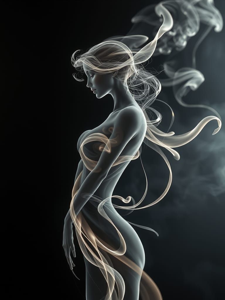 Ethereal Smoke Lady in Art Nouveau Style