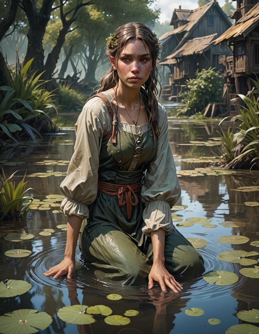 Swamp Village Girl Portrait in Hyperdetailed Style