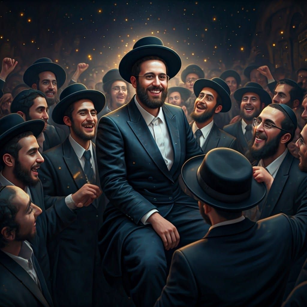 Hasidic Groom in Elegant Shtreimel at Joyful Jerusalem Celeb...