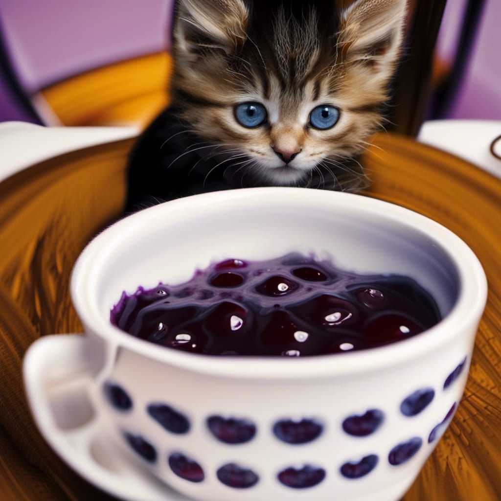 Blueberry Kitten in Blueberry Jam Cup: 3D Render