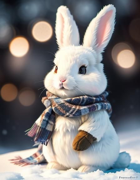 Bunny in Winter Scarf, Beatrix Potter Style