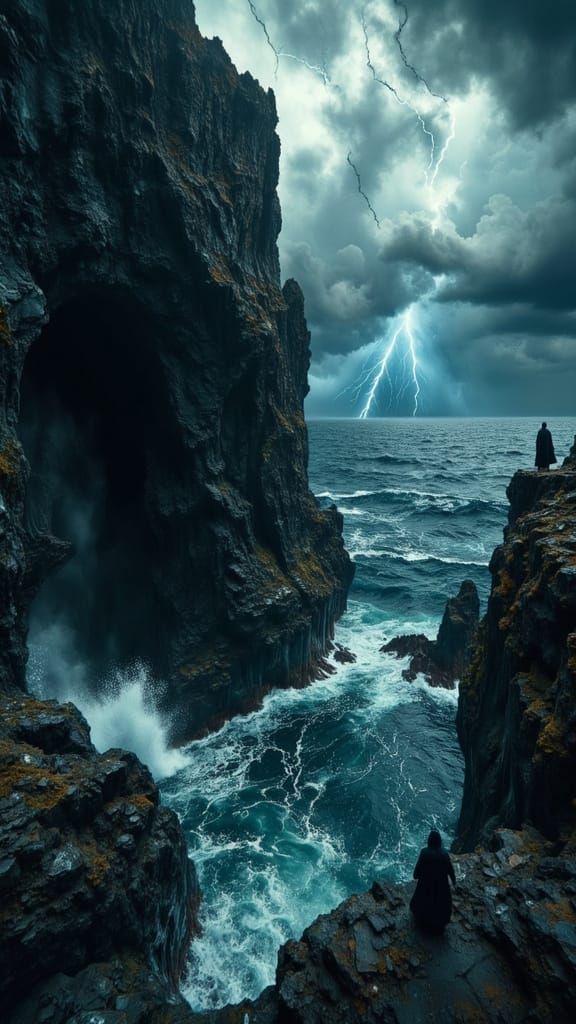 Dramatic Cliffside Cave in Hyperkraximalismus Style