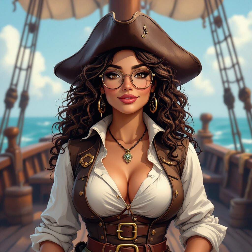 Confident Plus-Size Pirate Captain on Deck