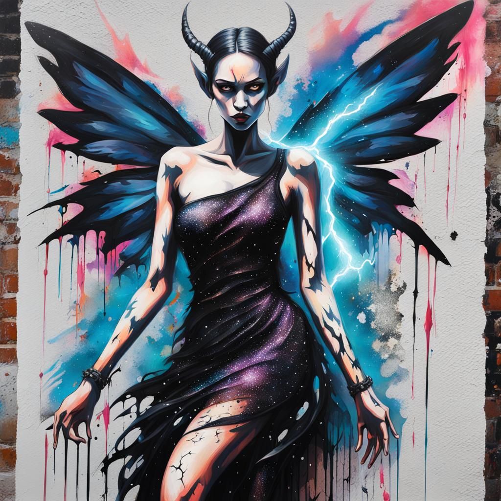 Demonic Fairy with Lightning Birthmark in Graffiti Art