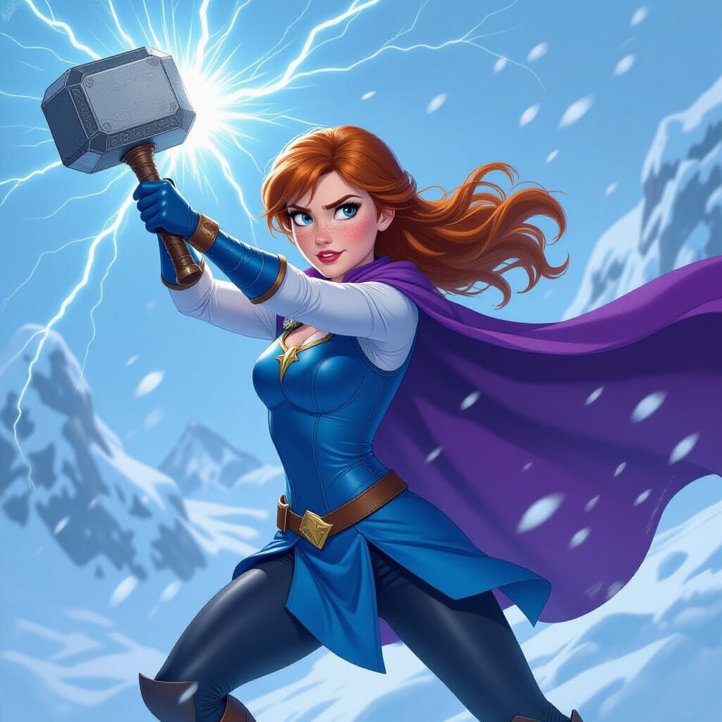 Princess Anna Wields Mjolnir in a Snowstorm