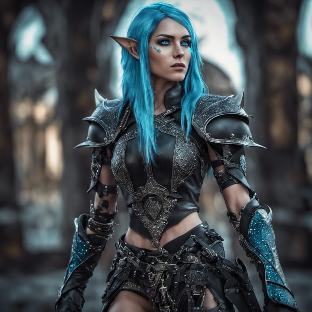 Hyperrealistic Moon Elf Assassin in Studded Leather Armor
