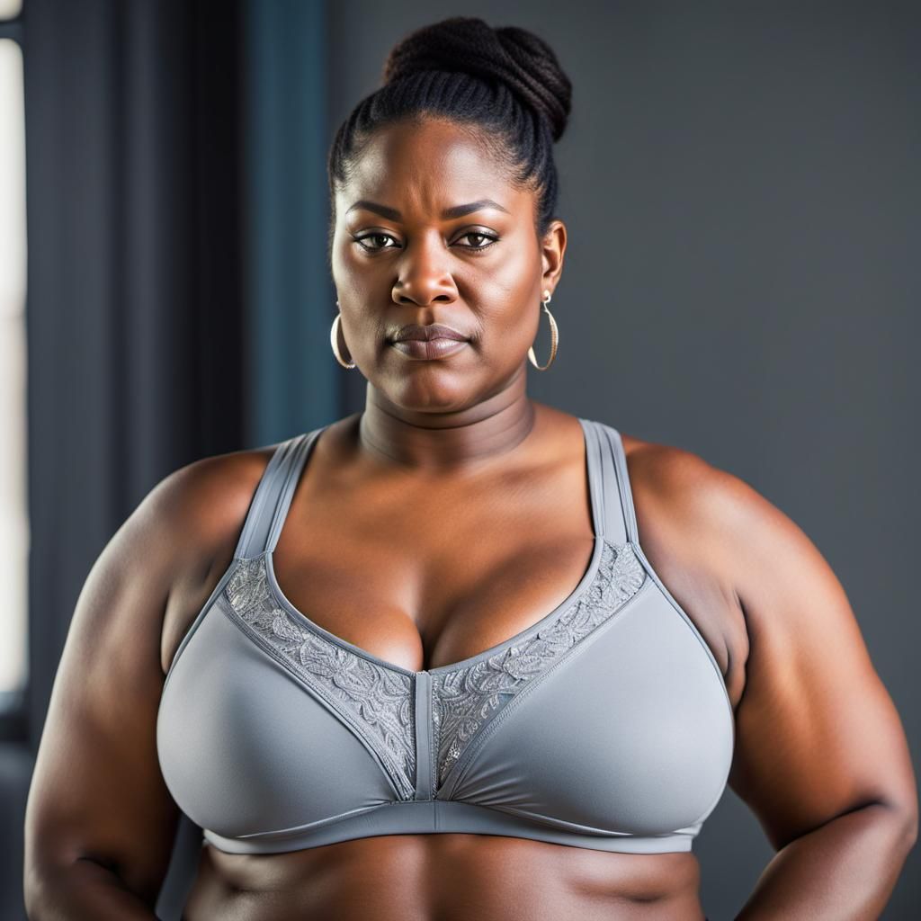 Plus Size Woman in Bralette, Photorealistic Style
