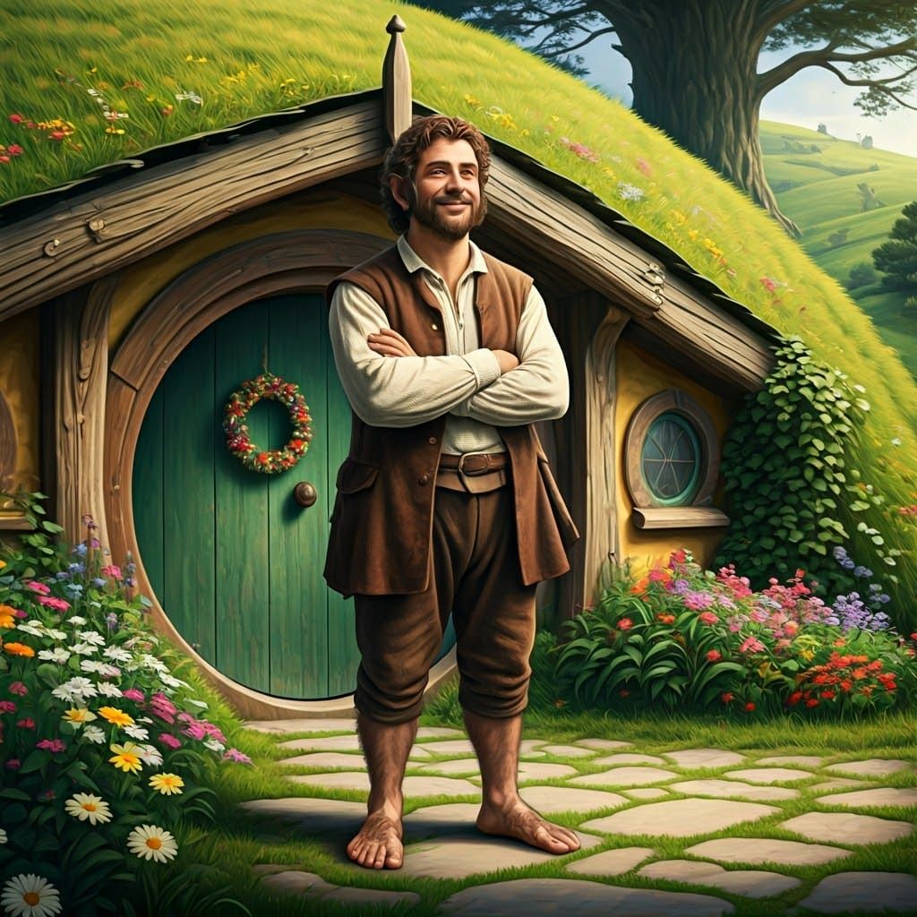 Hobbit in Joyful Repose Amidst the Serene Shire