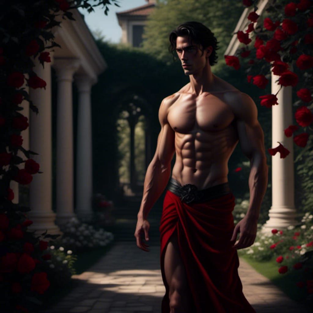 Hyperrealistic Hades Walking in a Sunny Garden