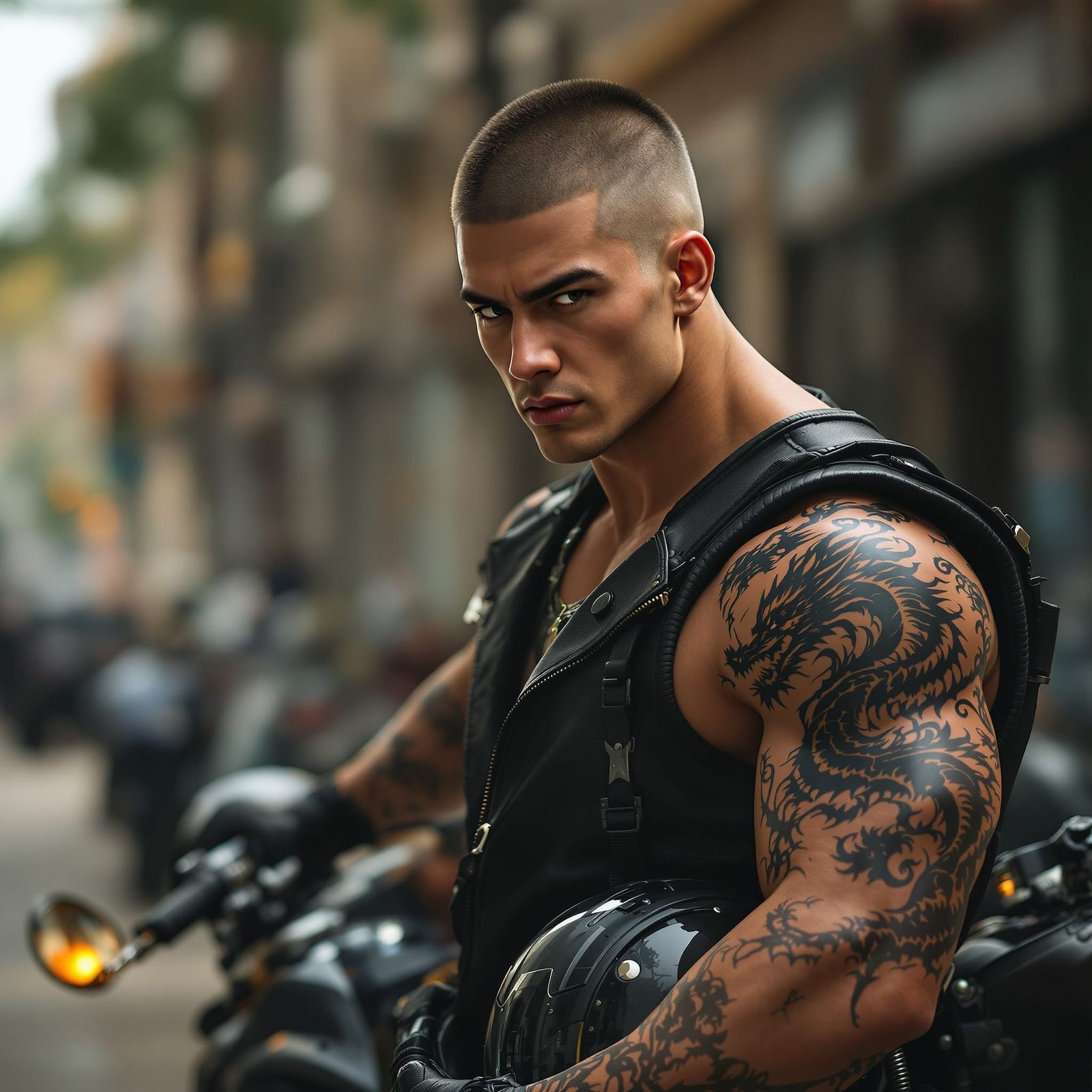 Rugged Biker Arrives at University in Dark Fantasy Style