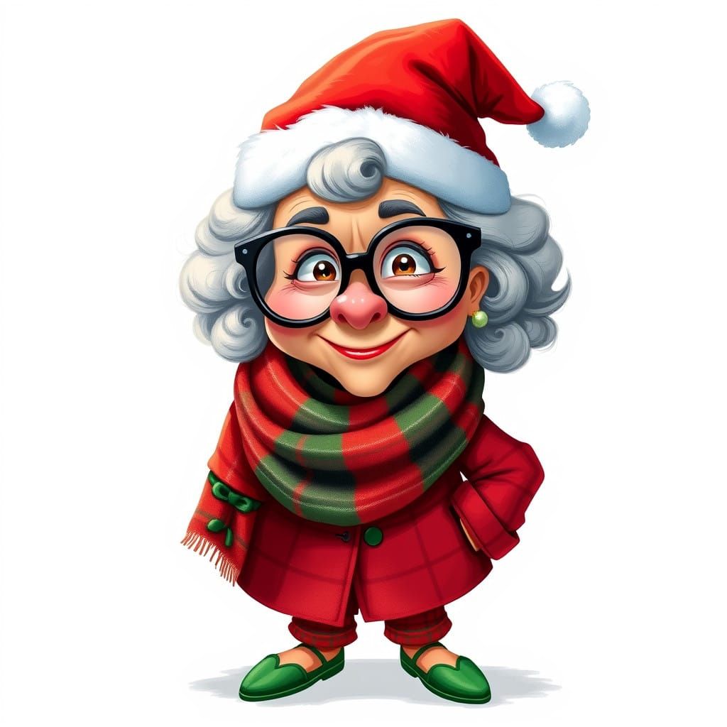 Quirky Santa Grandma in Whimsical Candyland Art