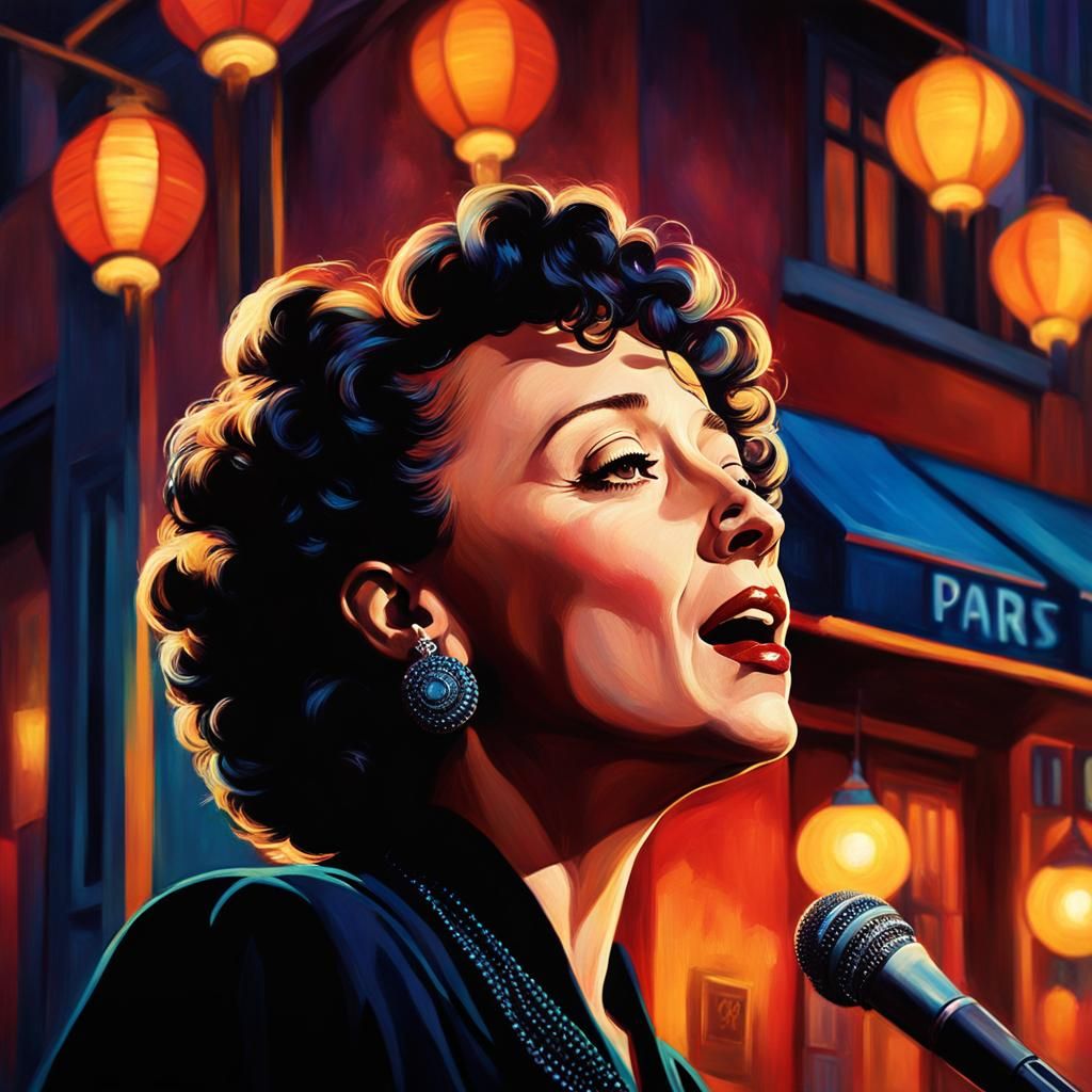 Edith Piaf Sings in Paris: Hyperrealistic Concept Art