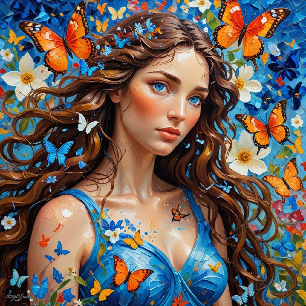 Brunette Venus Emerges from Floral Tornado as Impasto Painti...