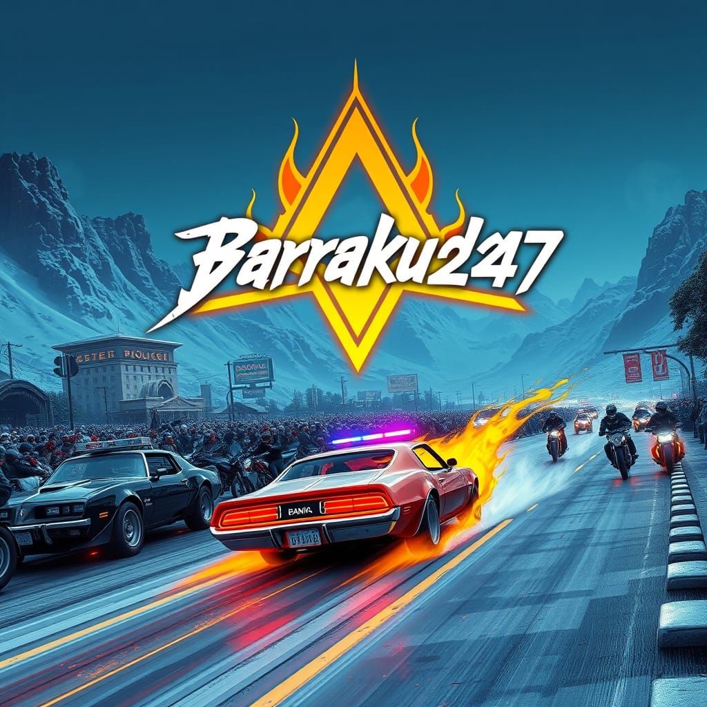 Futuristic Barrakuda247 Logo in Cyberpunk Cityscape