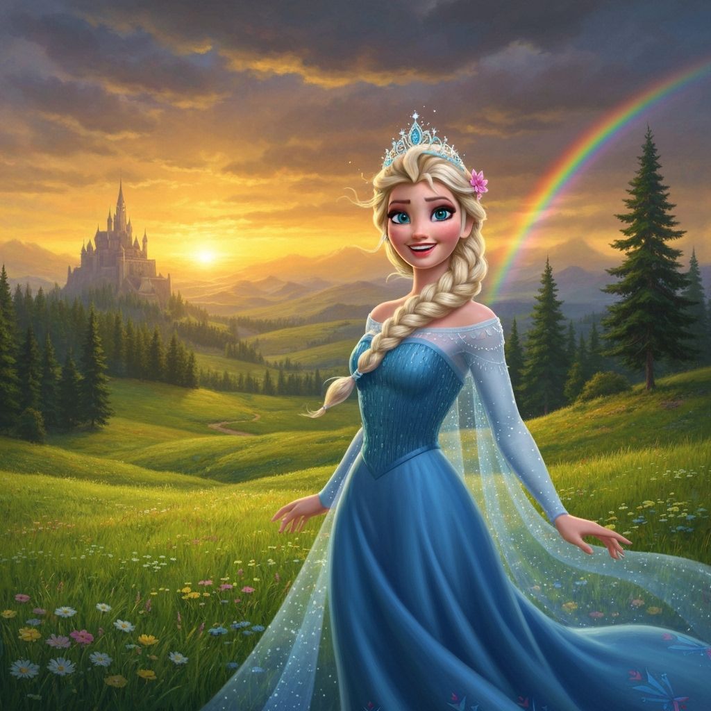 Joyful Woman in Cerulean Gown at Sunset