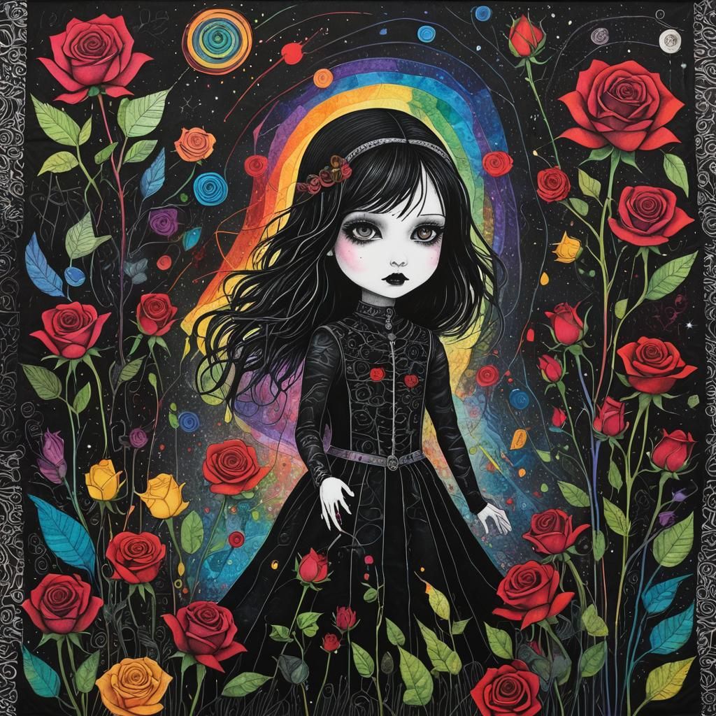 Surreal Crayon Quilt: Chibi Goth in Darkness