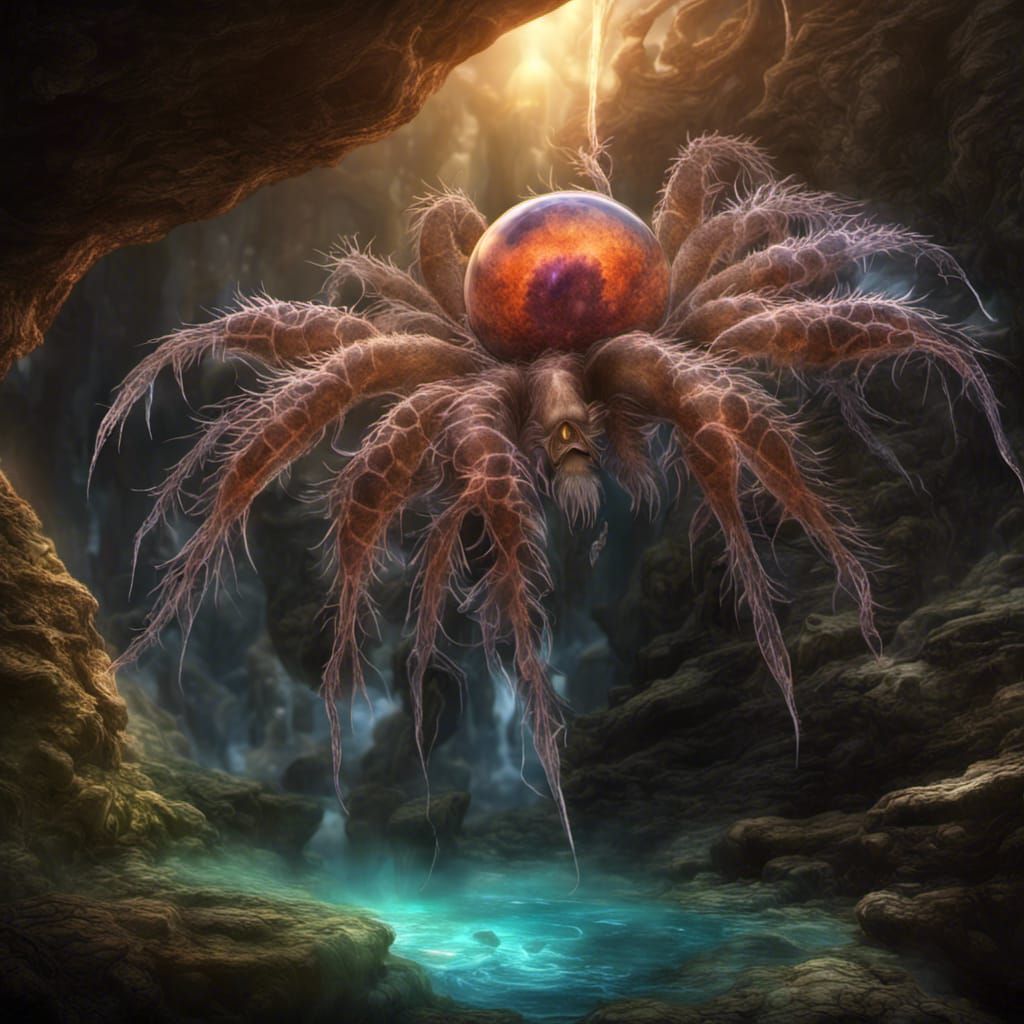 Alien Spider with Fractal Flora in Crystal Cave
