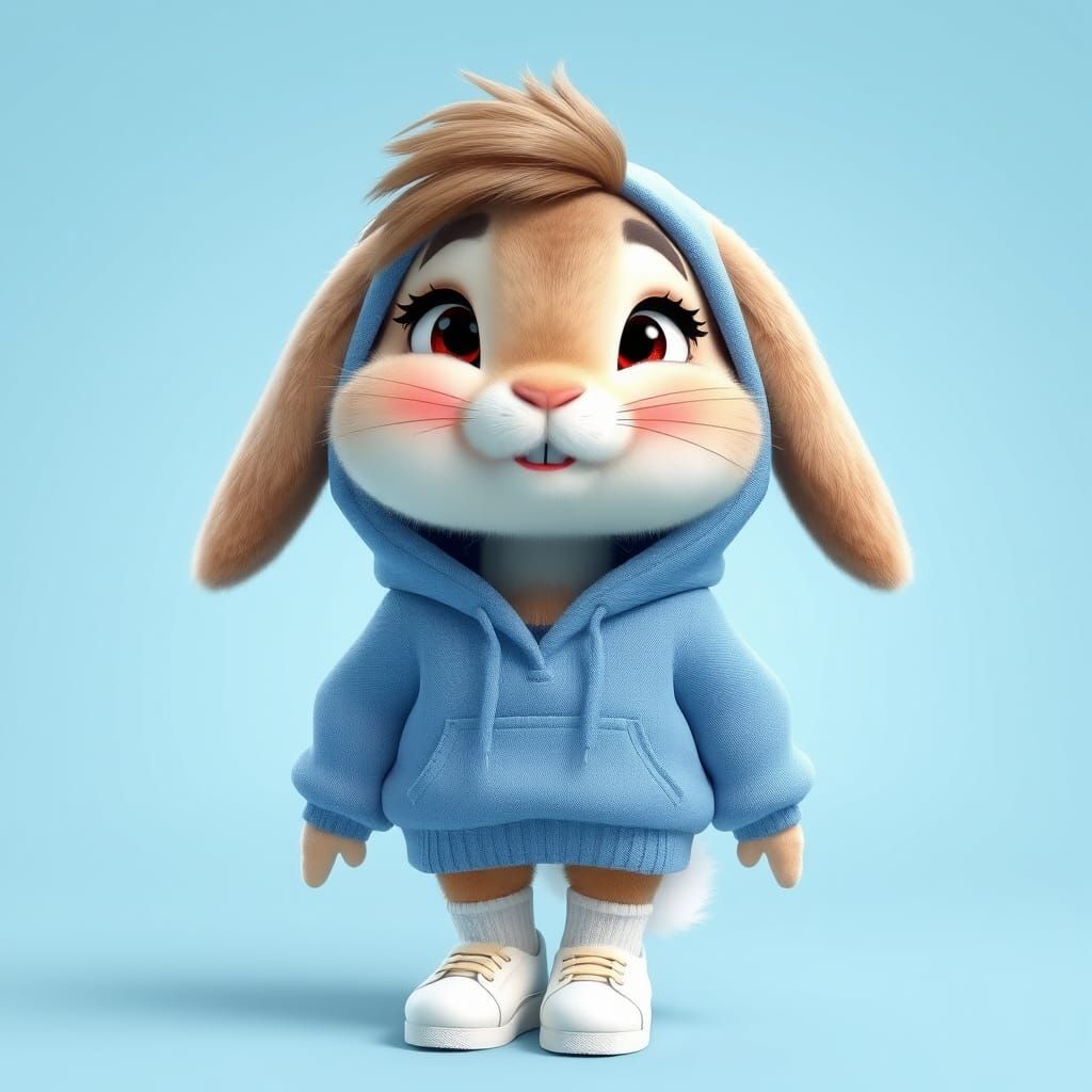 Whimsical Bunny Girl in Vibrant Blue Hoodie