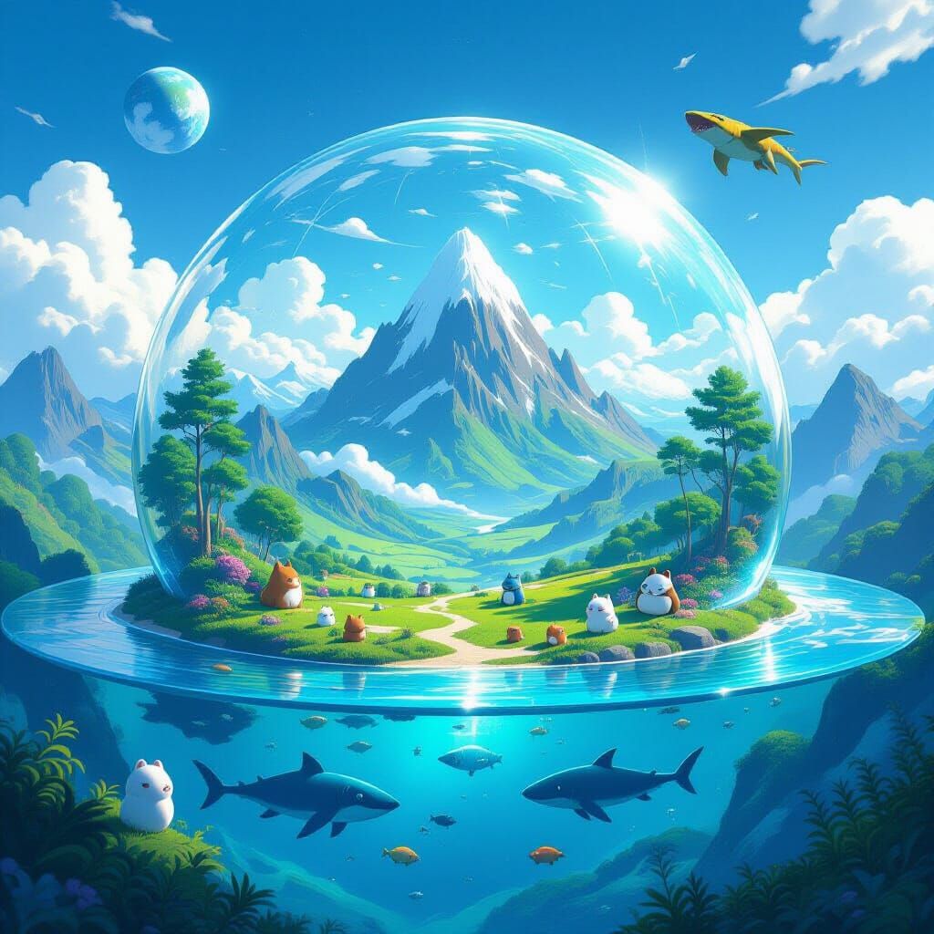 Mystical Worlds in Domes: A Vibrant AI Creation