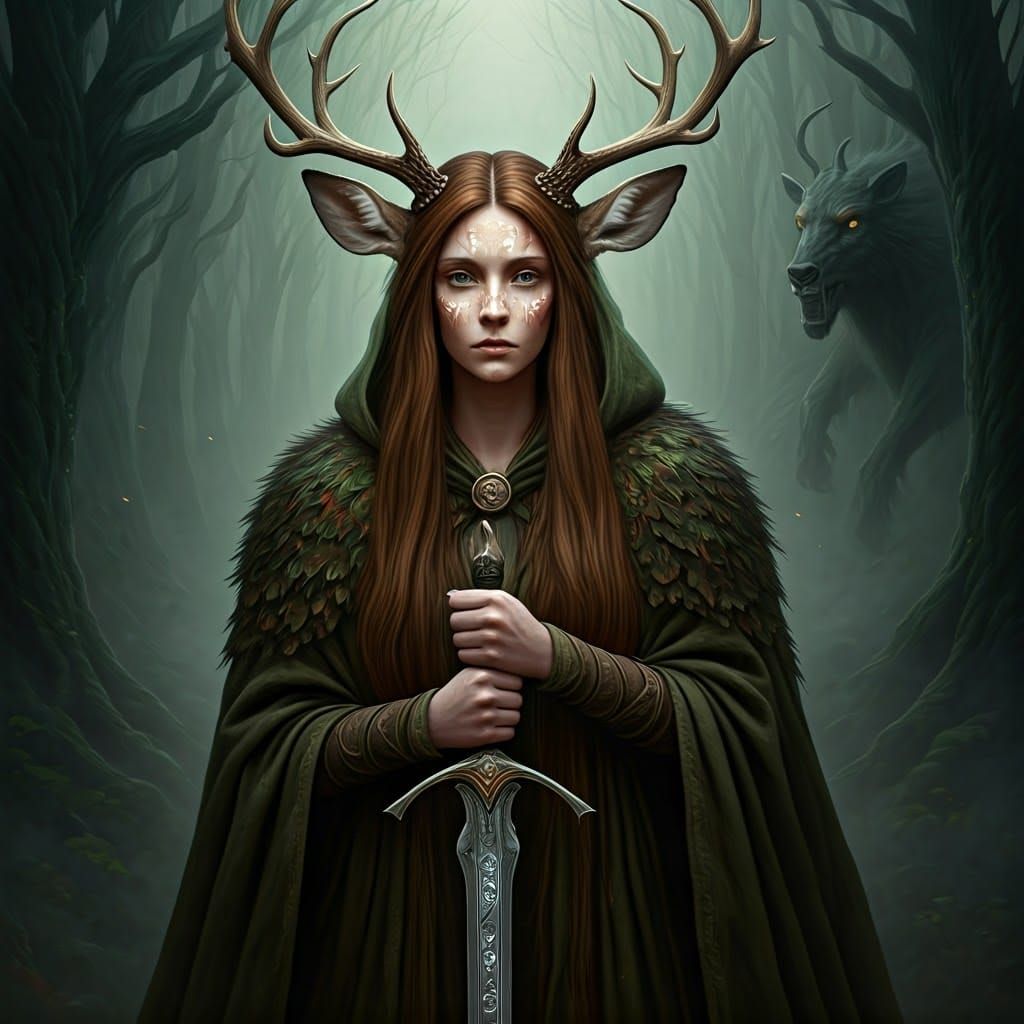 Mystical Druid Warrior in Majestic Forest