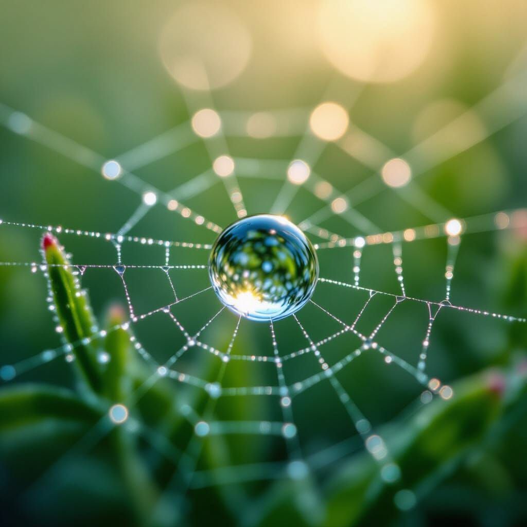 Macro Dewdrop on Spiderweb - Ultra Realistic Photography