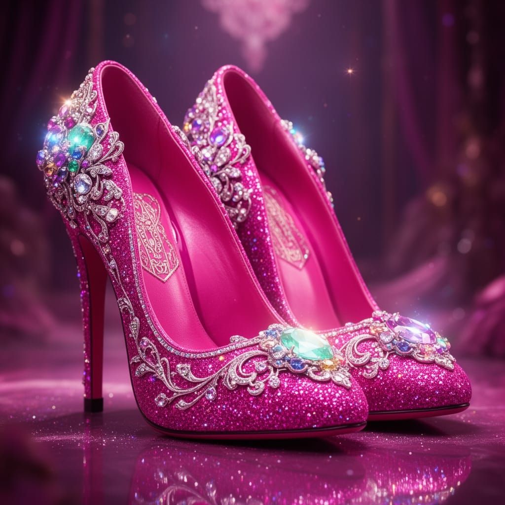 Sparkling Pink High Heels with Gemstones