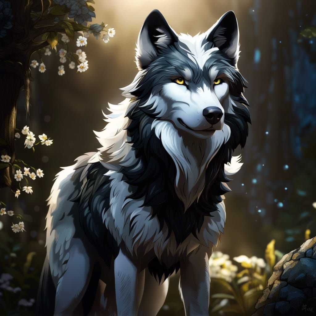 Dramatic Wolf Portrait in Fantasy Style